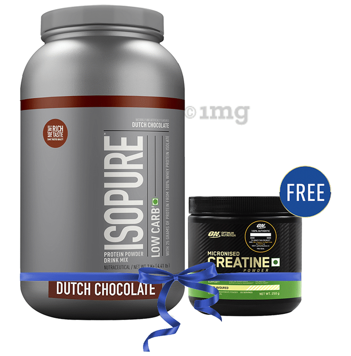 Isopure Whey Protein with Less than 1.5gm Carbs | For Fitness, Immunity & Skin | Flavour Dutch Chocolate Powder with Micronised Creatine Powder Free