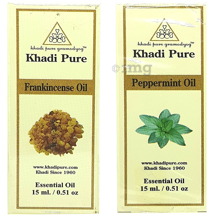 Khadi Pure Combo Pack of Frankincense Oil & Peppermint Oil (15ml Each)