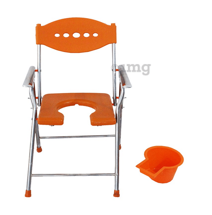 Fidelis Commode Chair U Shape with Metal Arm,Pot and  Back Hole Universal Orange