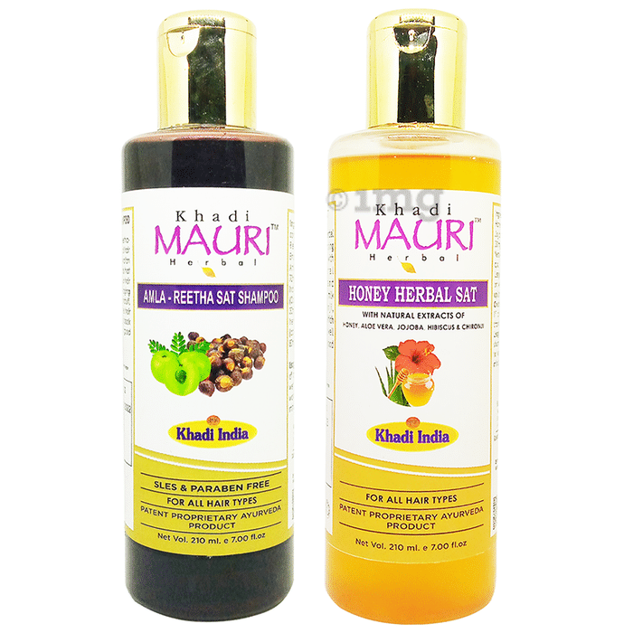 Khadi Mauri Herbal Combo Pack of Amla Reetha & Honey Herbal Shampoo (210ml Each)