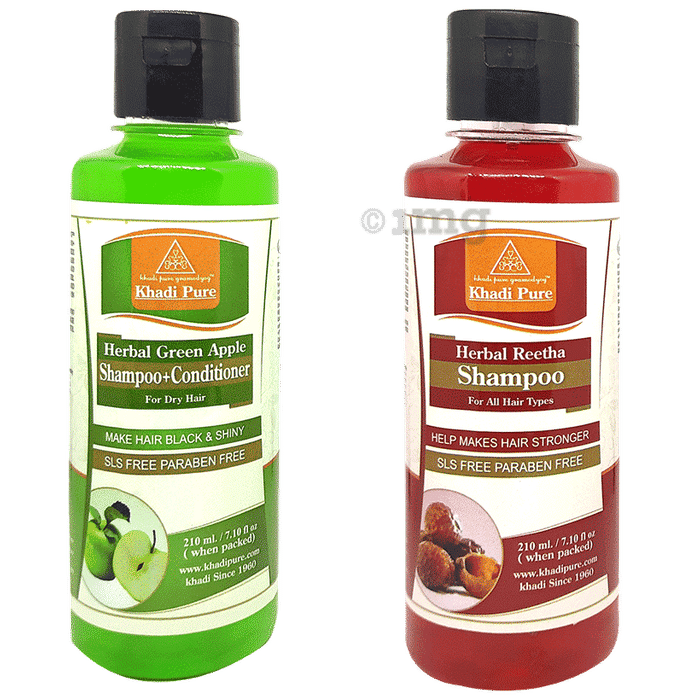Khadi Pure Combo Pack of Herbal Green Apple Shampoo + Conditioner