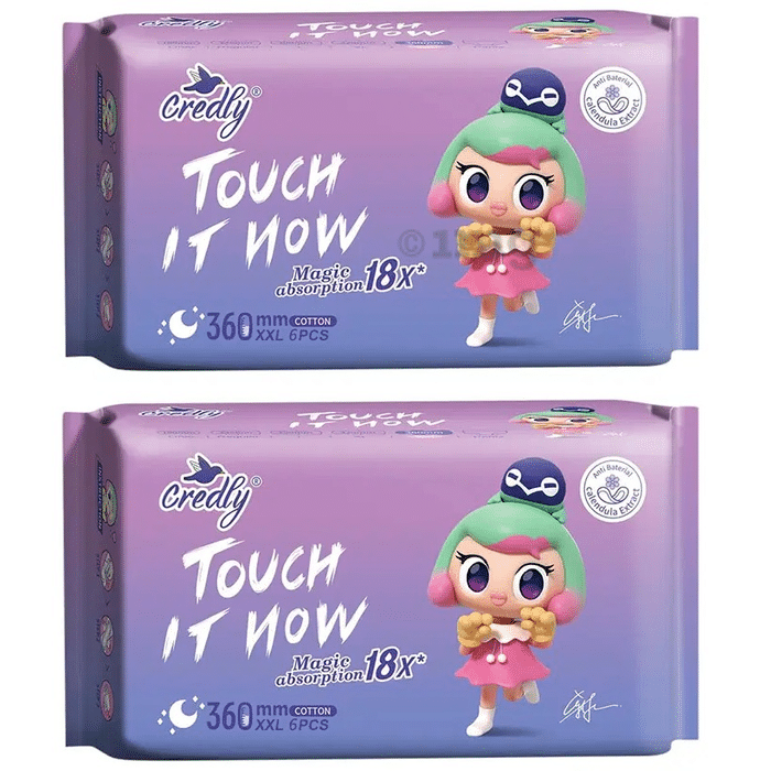 Credly Touch It Now Ultra Premium Soft Sanitary Pads For Women XXL (6 Each)