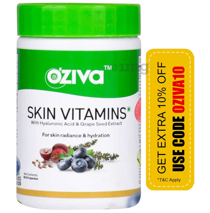 Oziva Skin Vitamins with Hyaluronic Acid & Grape Seed Extract | Capsule for Skin Radiance & Hydration