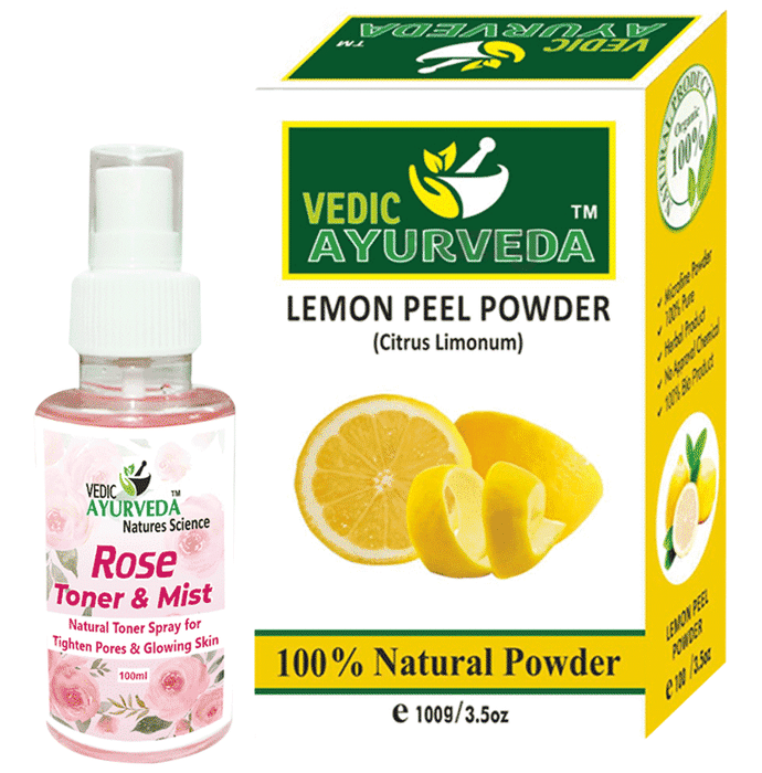 Vedic Ayurveda Combo Pack of Lemon peel powder (100gm) & Rose Toner & Mist (100ml)