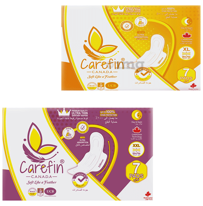 Carefin Combo Pack of Ultra Thin Sanitary Napkin XL & Ultra Thin Sanitary Napkin XXL (7 Each)