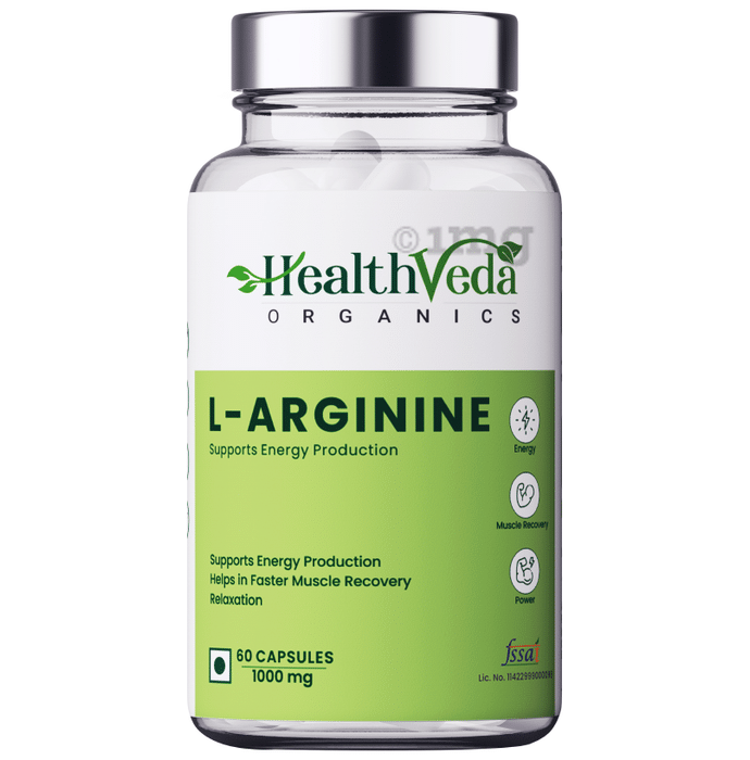 Health Veda Organics L-Arginine 1000mg Capsule  For Muscle Growth, Stamina, Recovery, Immune Booster & Energy