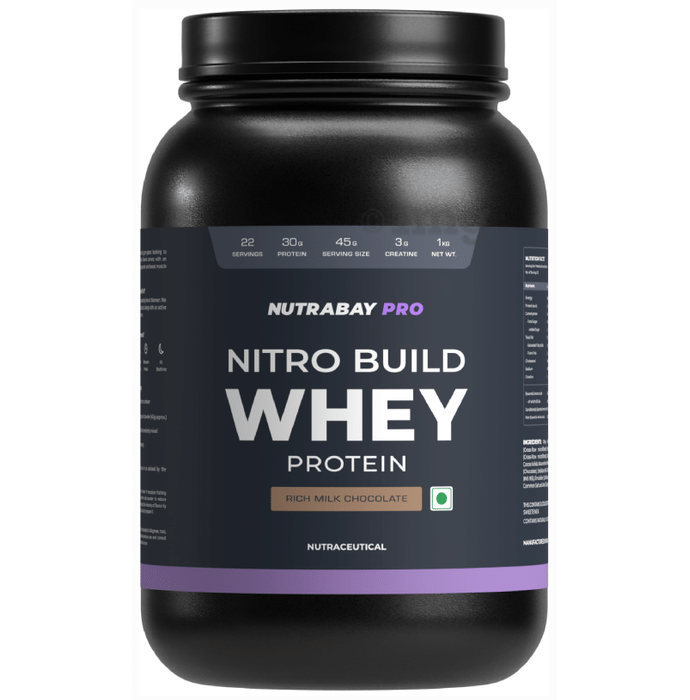 Nutrabay Pro Nitro Build Whey Protein Powder Rich Milk Chocolate