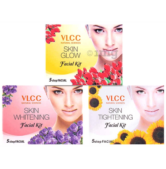 VLCC Combo Pack of Skin Whitening Facial Kit , Skin Tighening & Skin Glow Mini Facial Kit (25gm)