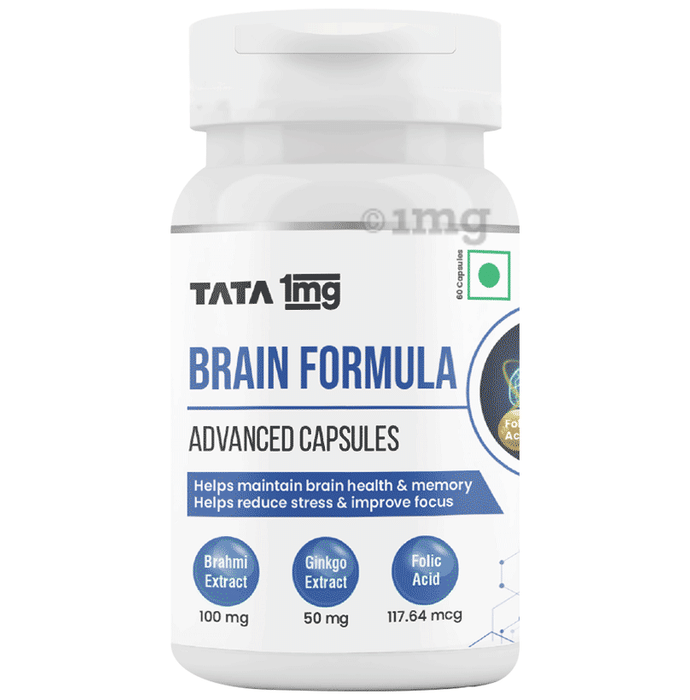Tata 1mg Brain Formula with Vitamin B Complex, L-Tyrosine, L-Theanine, Brahmi, Ginkgo and Pine Bark Extract Capsule