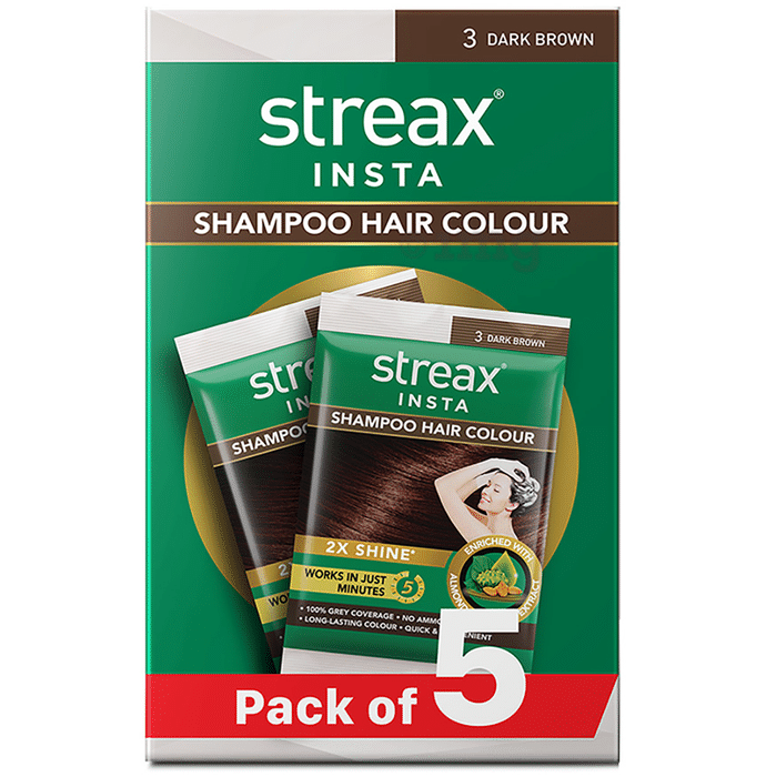 Streax Insta Shampoo Hair Colour (15ml Each) 3 Dark Brown