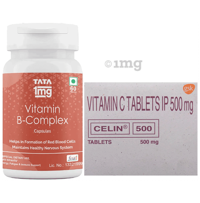 Combo Pack of Tata 1mg Vitamin B Complex Capsules (60) & New Celin 500 Tablet (25)
