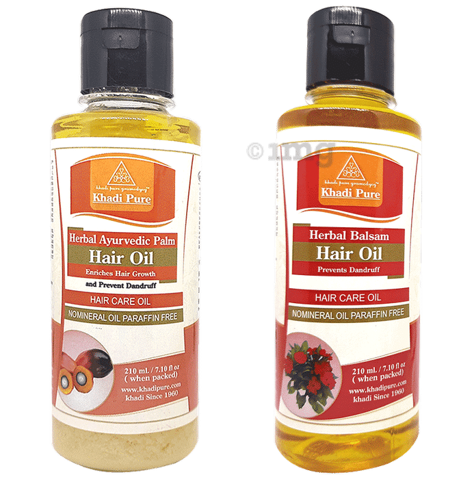 Khadi Pure Combo Pack of Herbal Palm Hair Oil & Herbal Balsam Hair Oil No Mineral Oil & Paraffin Free (210ml Each)