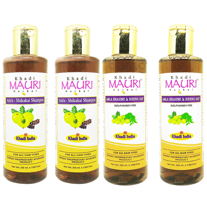 Khadi Mauri Herbal Combo Pack of Amla Brahmi Heena & Amla Shikakai Shampoo (210ml Each)
