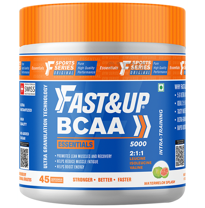 Fast&Up BCAA 2:1:1 (Leucine, Isoleucine & Valine) | For Lean Muscles & Recovery | Flavour Watermelon Splash