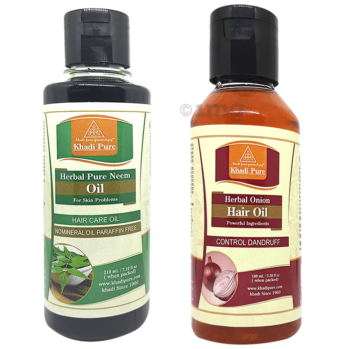 Khadi Pure Combo Pack of Herbal Onion Hair Oil & Herbal Pure Neem Oil No Mineral Oil Paraffin Free (210ml Each)