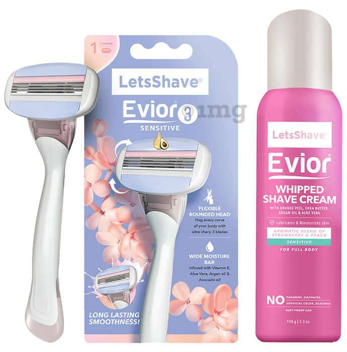 LetsShave Combo Pack of Evior 3 Blade Full Body Razor & Whipped Shaving Cream