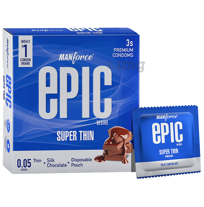 Manforce Epic Desire Super Thin Premium Condom with Disposable Pouch Silk Chocolate