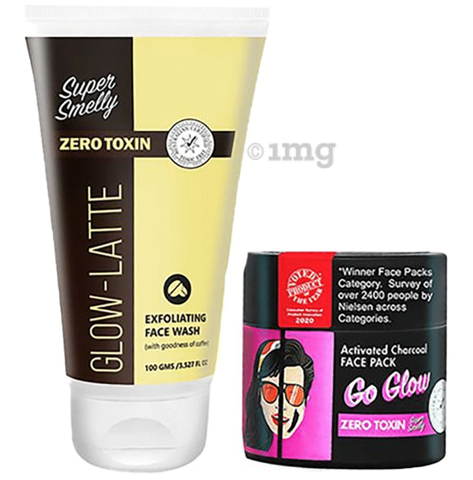 Super Smelly Glow-Latte Exfoliating Face Wash (100gm) & Activated Charcoal Face Pack (70gm)