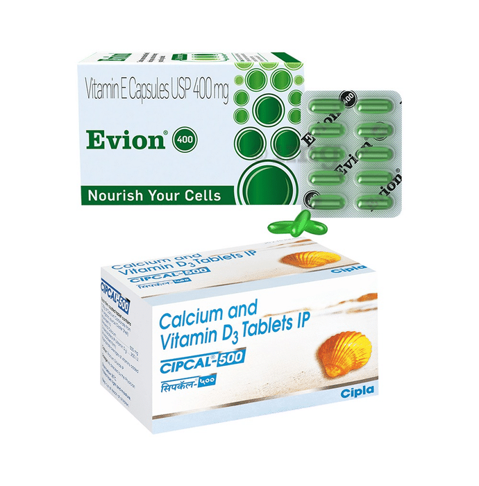 Combo Pack of Cipcal 500 Tablet (15) & Evion 400mg Capsule (10)