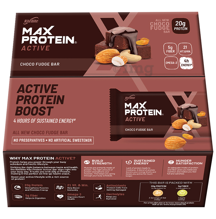 RiteBite Max Protein Active for Energy Boost | Flavour Choco Fudge Bar