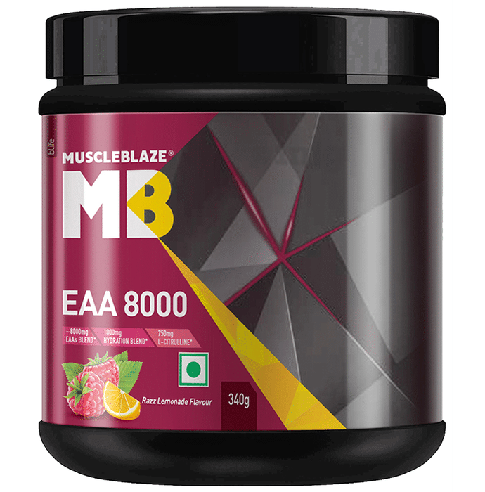 MuscleBlaze EAAs 8000 | With L-Citrulline | For Muscle Synthesis | Flavour Powder Razz Lemonade
