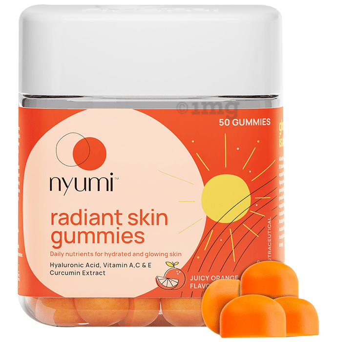 Nyumi Radiant Skin Gummies with Hyaluronic Acid | For Hydrated & Glowing Skin | Flavour Juicy Orange