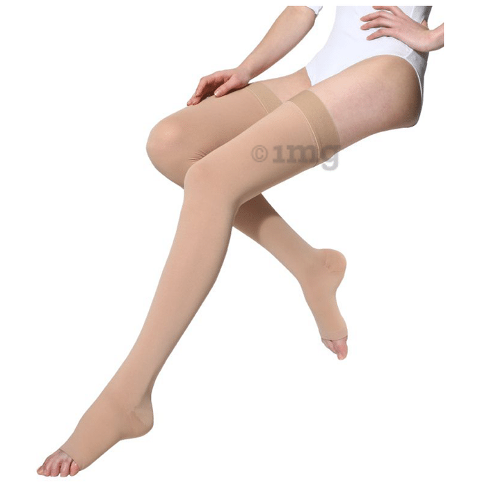 Medtex Class 1 Thigh Length Imported Medical Cotton Compression Stocking for Varicose Veins XXL Beige