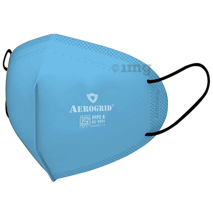 Aerogrid FFP2 Premium 6 Layer N95 Mask with Headband Converter Strip Blue with Black Ear Loop