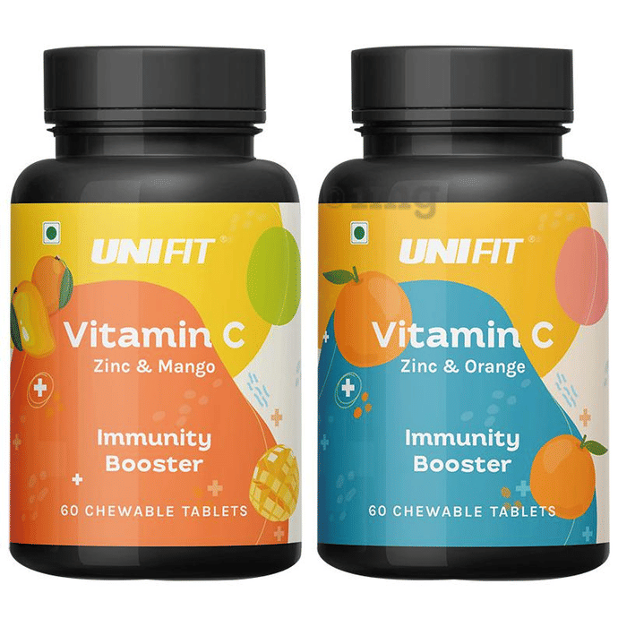 Unifit Combo Pack of Vitamin C Zinc & Orange Chewable Tablet & Vitmain C Zinc & Mango Chewable Tablet (60 Each)