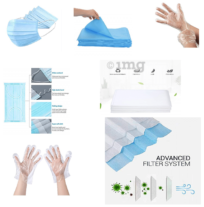 Fine Morning Pharma Covid Isolation or Quarantine Protection Kit (20 Mask, 20 Gloves & 2 Bedsheet)