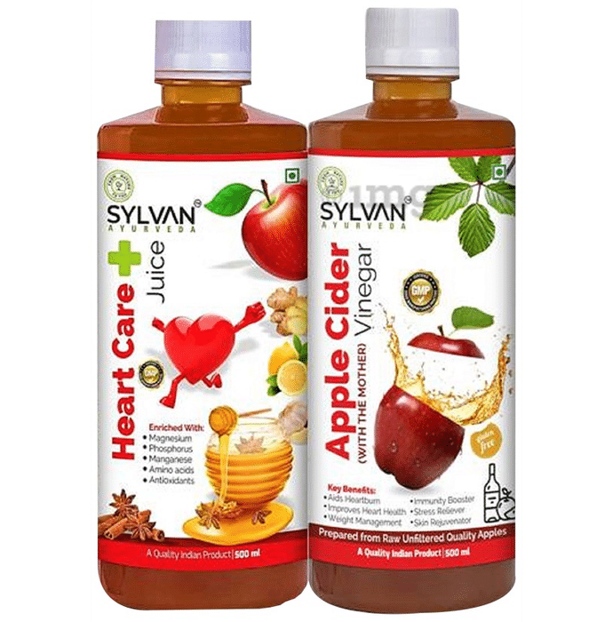 Sylvan Ayurveda Combo Pack of Heart Care+ Juice & Apple Cider Vinegar (500ml Each)