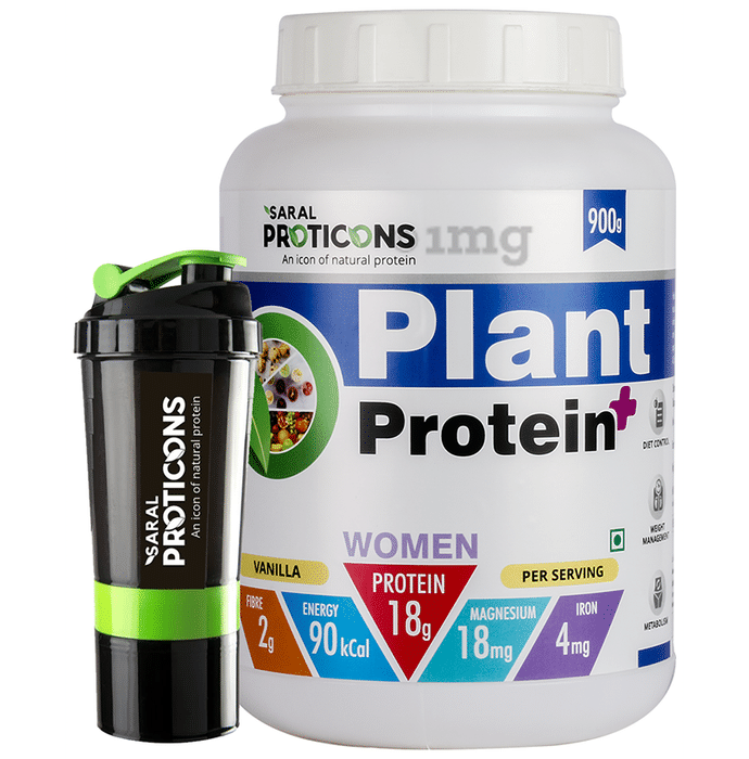 Saral Proticons Plant Protein+ Powder with Shaker Free Vanilla