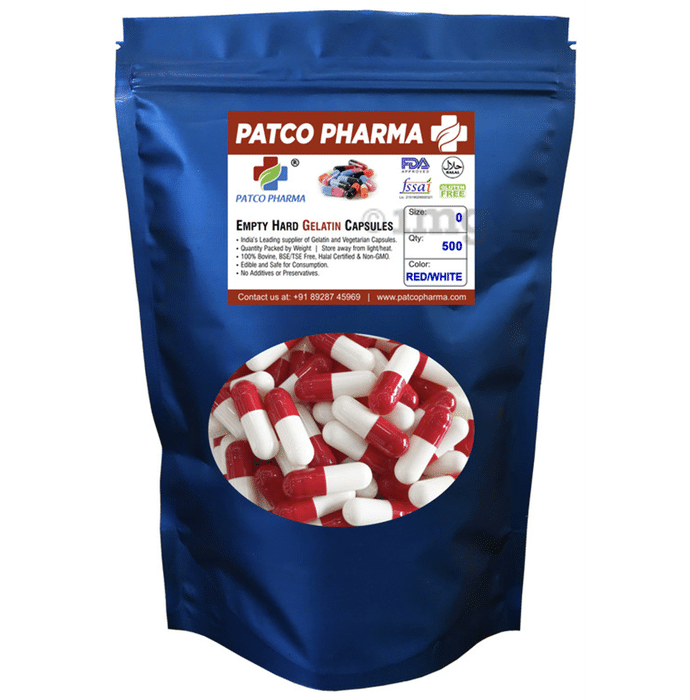 Patco Pharma Empty Hard Gelatin Capsule Size 0 Red and White