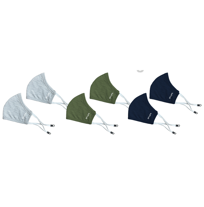 Self Lub Reusable and Washable Cloth Mask with Adjustable Ear Loop Olive Green, Navy Blue & Grey