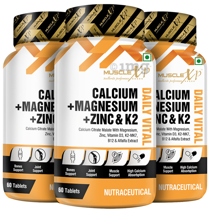 MuscleXP Calcium + Magnesium + Zinc & K2 Daily Vital Tablet (60 Each)