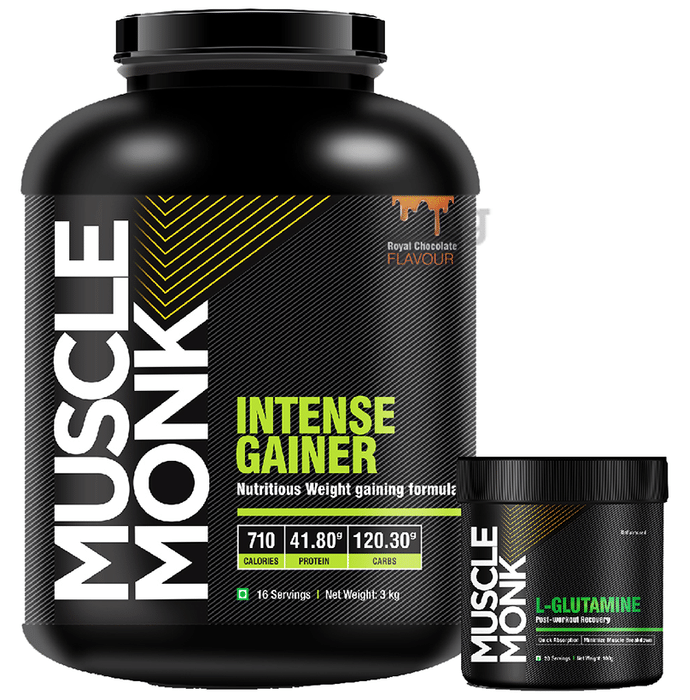Muscle Monk Combo Pack of Intense Gainer Royal Chocolate 3kg & L-Glutamine Unflavoured 100gm