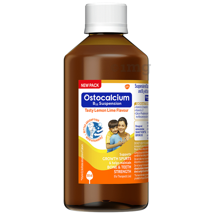 Ostocalcium B12 with Vitamin D3 | For Bones & Teeth Strength | Flavour Lemon Syrup