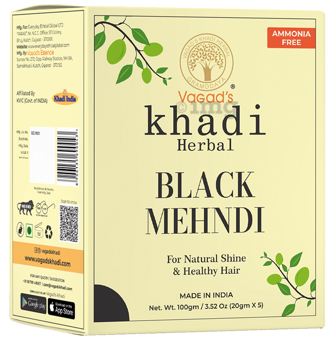 Vagad's Khadi Herbal Mehndi Powder Black: Buy box of 100 gm Powder at best  price in India | 1mg