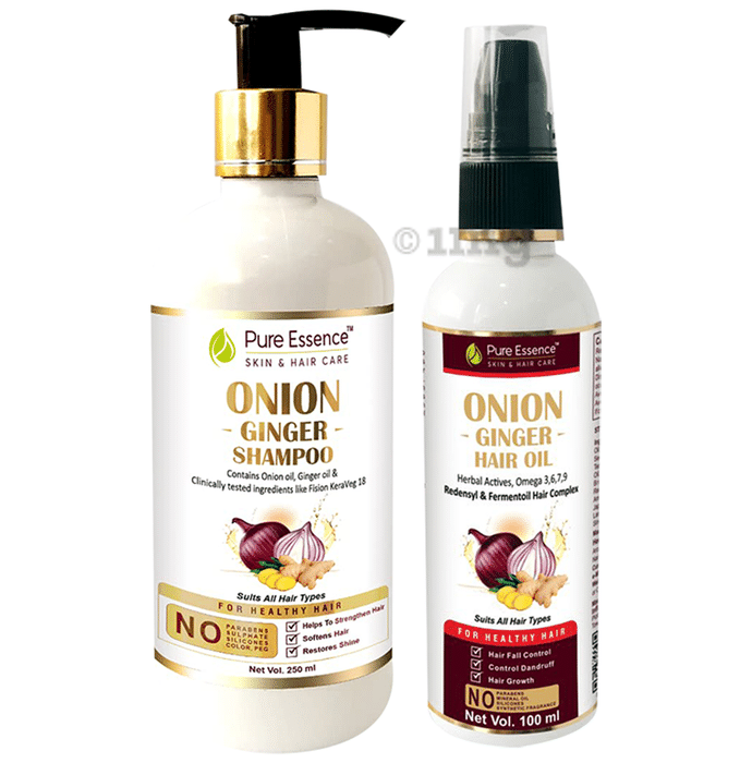 Pure Essence Combo Pack of Onion Ginger Shampoo 250ml & Onion Ginger Hair Oil 100ml