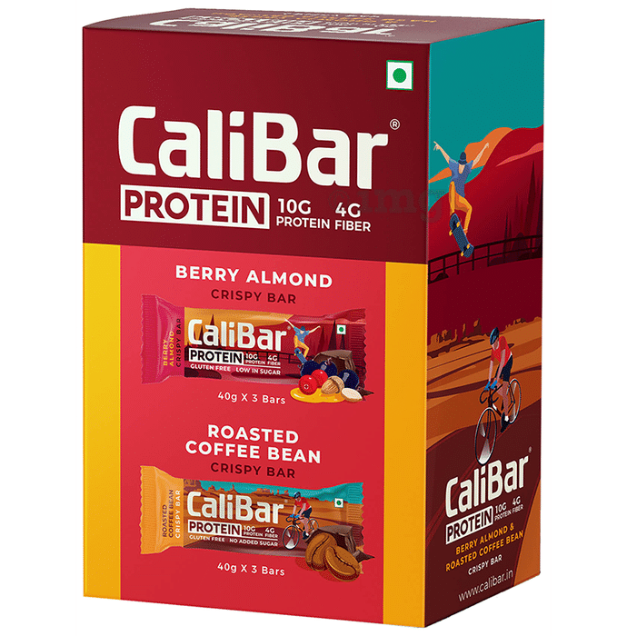 CaliBar Protein Crispy Bar (40gm Each) 3 Berry Almond & 3  Roasted Coffee Bean