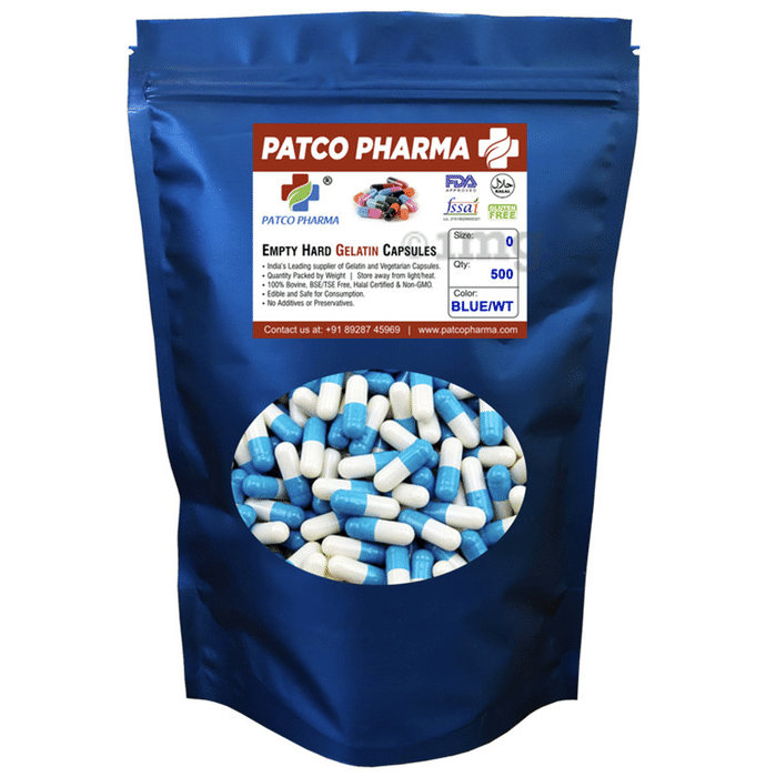 Patco Pharma Empty Hard Gelatin Capsule Size 0 Sky Blue and White