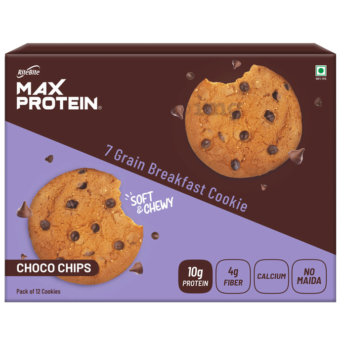 RiteBite Choco Chip Max Protein Cookie with 10g Protein and 4g Fiber (55gm Each)