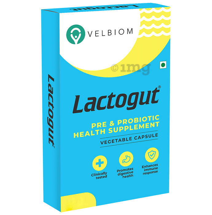 Velbiom Lactogut Pre & Probiotic Health Supplement Vegetable Capsule