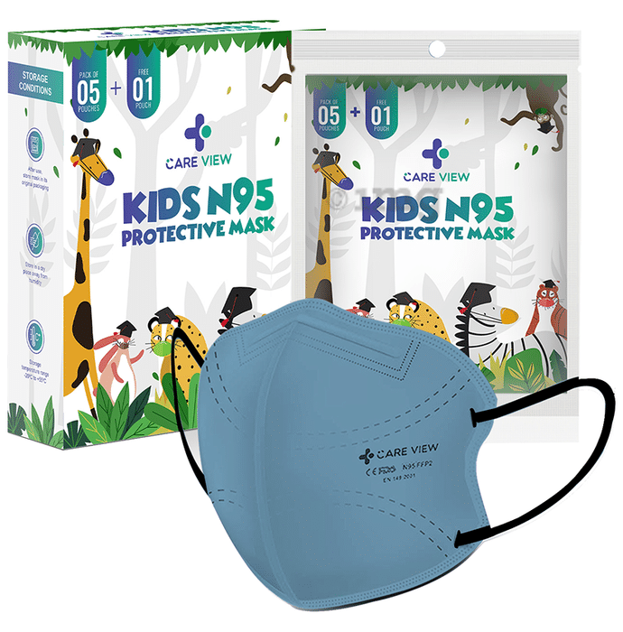 Care View Kids N95 Face Mask with 5 Layered Filtration DRDO SITRA BIS ISI Certified Mask Grey
