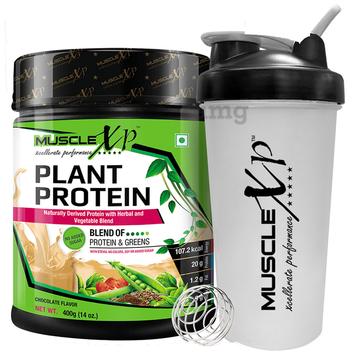 MuscleXP Plant Protein Natural Protein Powder with Pea Protein Chocolate with Shaker