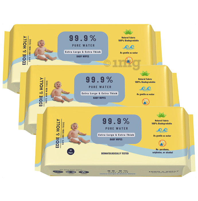 Eddie & Holly Extra Large & Extra Thick 999% Pure Water Baby Wipes (60 Each)