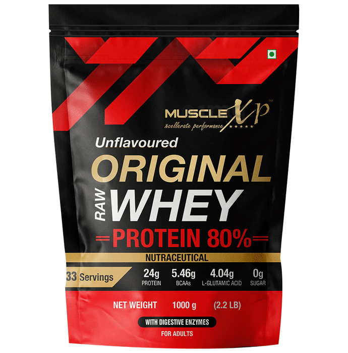 MuscleXP Raw Whey Protein 80% with Digestive Enzymes | Zero Sugar | Flavour Unflavoured