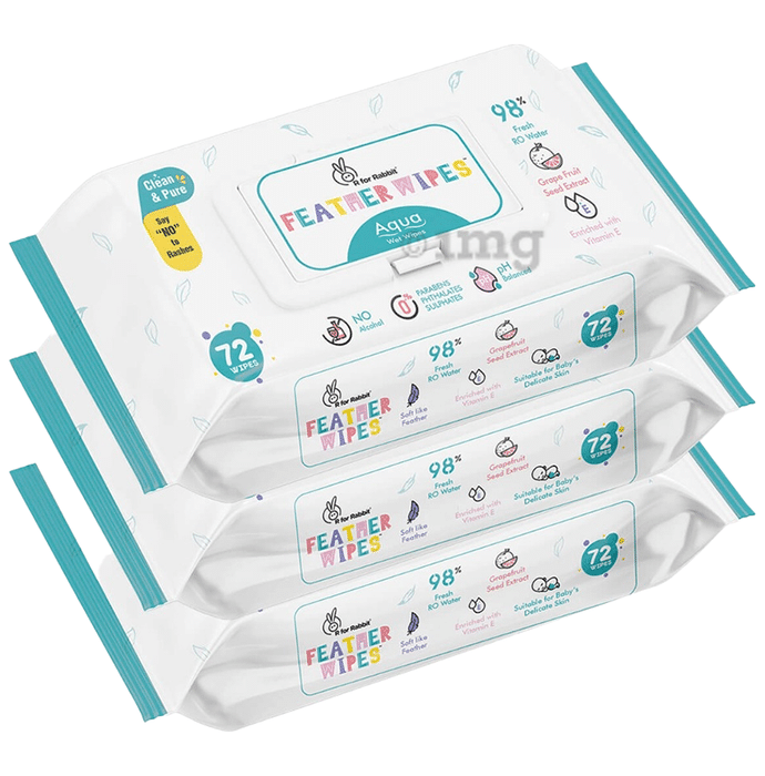 R for Rabbit Feather Wipes (72 Each) Aqua