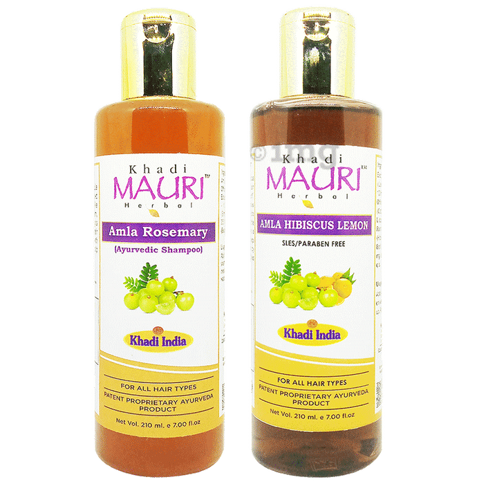 Khadi Mauri Herbal Combo Pack of Amla Rosemary & Amla Hibiscus Lemon Shampoo (210ml Each)