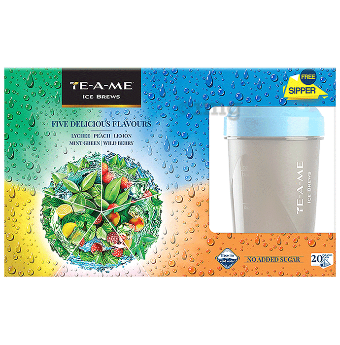 TE-A-ME Ice Brews Five Delicious Flavours Mix Tea & Infusion Bag with Free Sipper